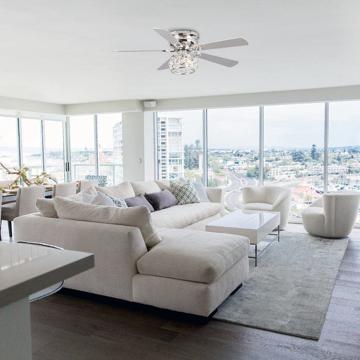 48 in. 5-Blade Modern Chrome Crystal Ceiling Fan, Low Profile Ceiling Fan with Remote for Living Room-ErisView