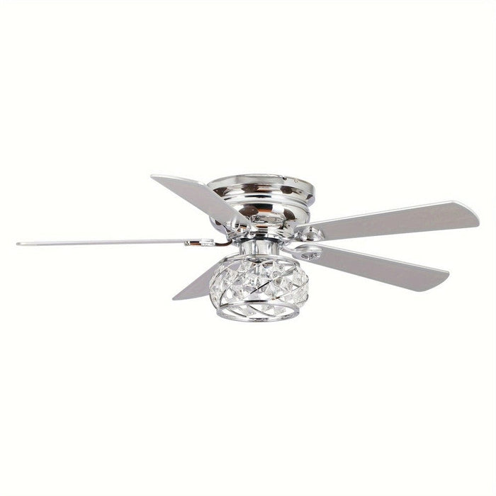 48 in. 5-Blade Modern Chrome Crystal Ceiling Fan, Low Profile Ceiling Fan with Remote for Living Room-ErisView