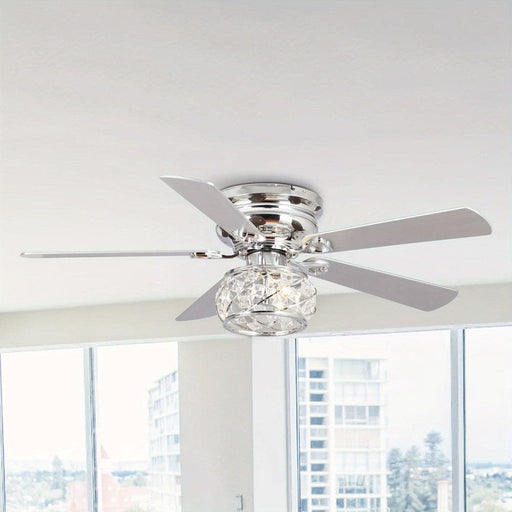 48 in. 5-Blade Modern Chrome Crystal Ceiling Fan, Low Profile Ceiling Fan with Remote for Living Room-ErisView