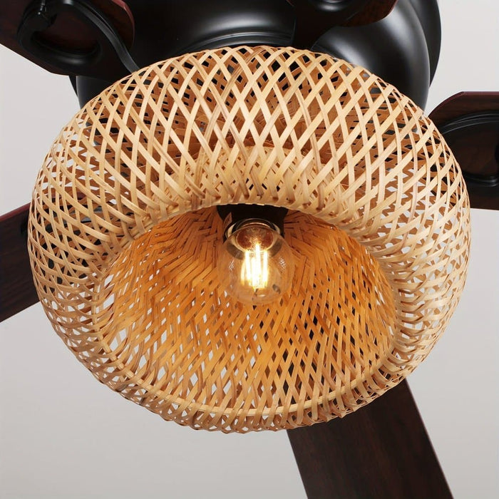 48 in. Bamboo Shade Flush Mount Ceiling Fan with Light Kit, Farmhouse 5-Blade Ceiling Fan ErisView