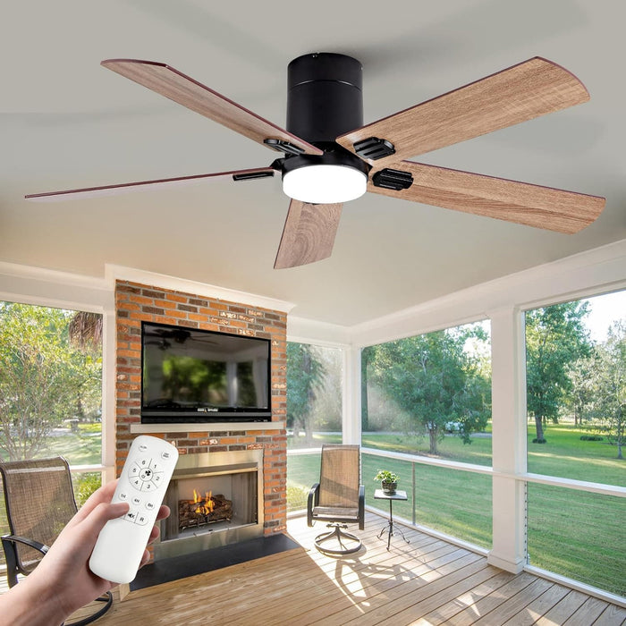 48 in. Black Flush Mount Low Profile Bedroom Ceiling Fans with Lights, Outdoor Remote Control Fan for Patio Porch Garage, Reversible Fan in Winter Summer-3-ErisView