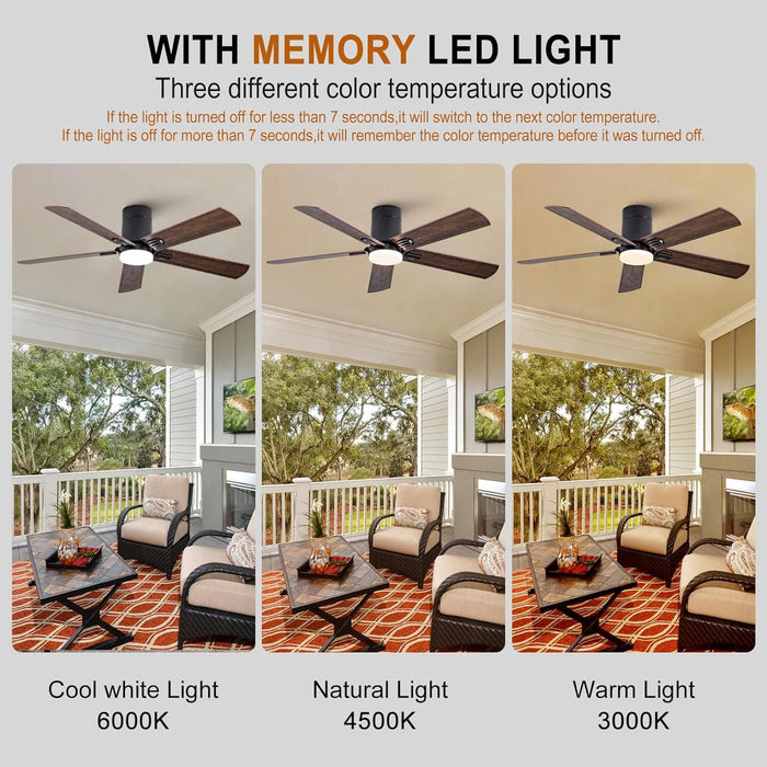 48 in. Black Flush Mount Low Profile Bedroom Ceiling Fans with Lights, Outdoor Remote Control Fan for Patio Porch Garage, Reversible Fan in Winter Summer-4-ErisView