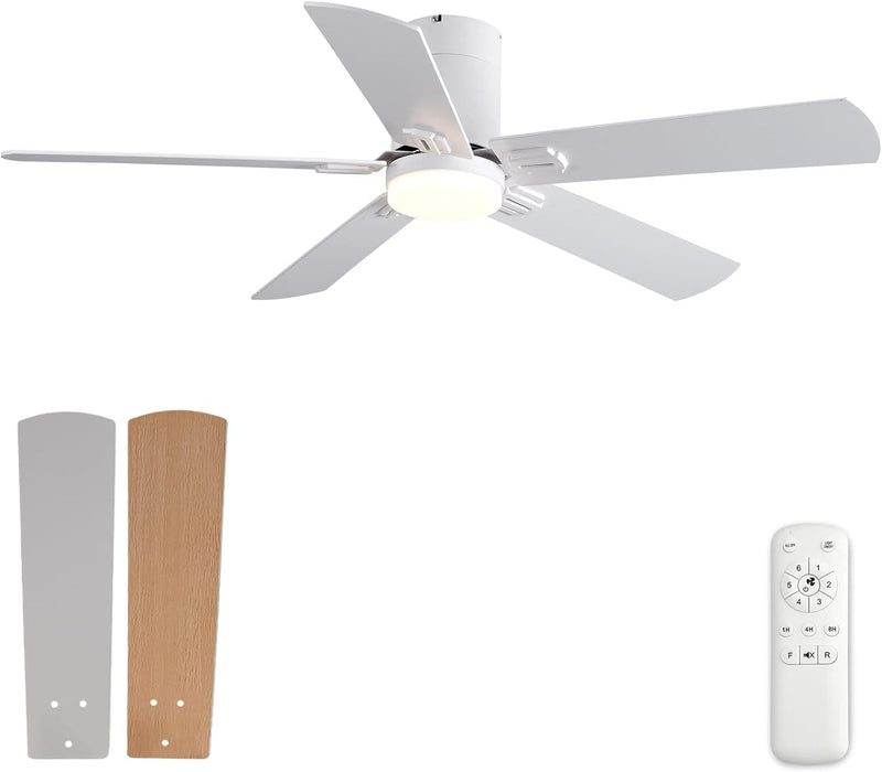 48 in. Black Flush Mount Low Profile Bedroom Ceiling Fans with Lights, Outdoor Remote Control Fan for Patio Porch Garage, Reversible Fan in Winter Summer-9-ErisView