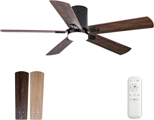 48 in. Black Flush Mount Low Profile Bedroom Ceiling Fans with Lights, Outdoor Remote Control Fan for Patio Porch Garage, Reversible Fan in Winter Summer-1-ErisView
