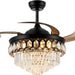 48 in. Black Invisible Chandelier Ceiling Fan with Light and Remote Control, Retractable Modern Fandelier, LED Dimmable Crystal Ceiling Fan for Living Room-1-ErisView