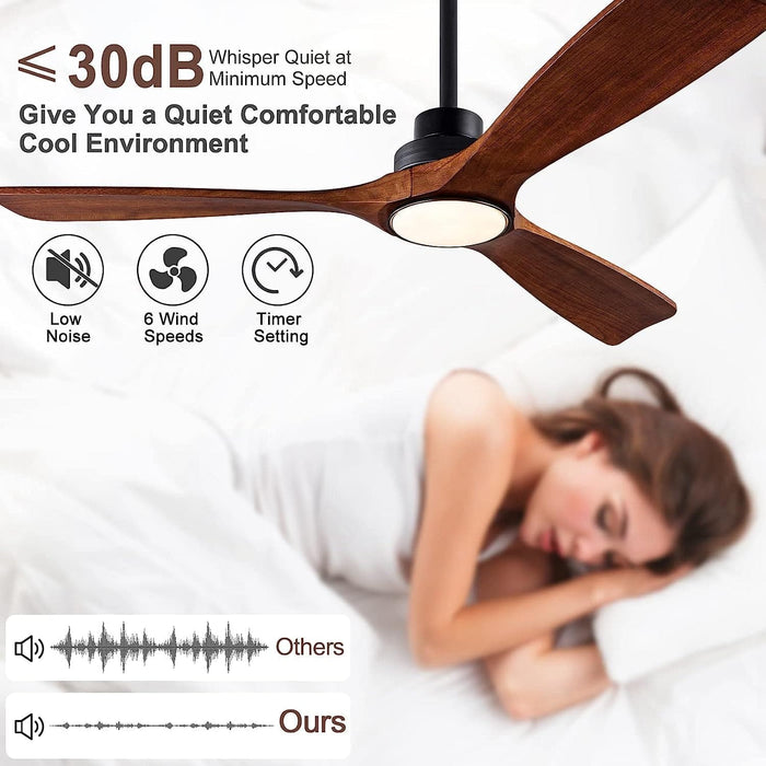 48 in. Black Wood Ceiling Fan with Light and Remote Control, Indoor Outdoor Dark Walnut Wood 3 Blades Ceiling Fan for Patio Living Room Bedroom Office-10-ErisView