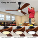48 in. Black Wood Ceiling Fan with Light and Remote Control, Indoor Outdoor Dark Walnut Wood 3 Blades Ceiling Fan for Patio Living Room Bedroom Office-11-ErisView