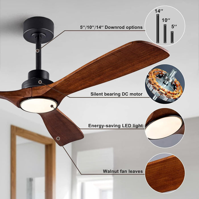 48 in. Black Wood Ceiling Fan with Light and Remote Control, Indoor Outdoor Dark Walnut Wood 3 Blades Ceiling Fan for Patio Living Room Bedroom Office-12-ErisView