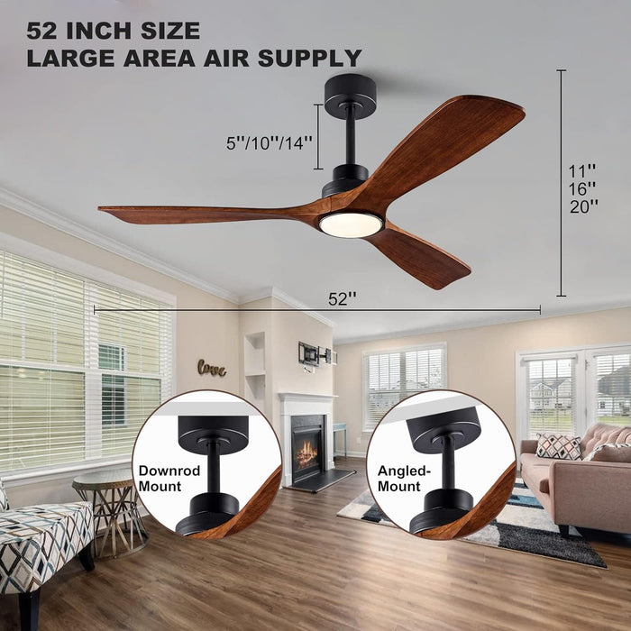 48 in. Black Wood Ceiling Fan with Light and Remote Control, Indoor Outdoor Dark Walnut Wood 3 Blades Ceiling Fan for Patio Living Room Bedroom Office-13-ErisView