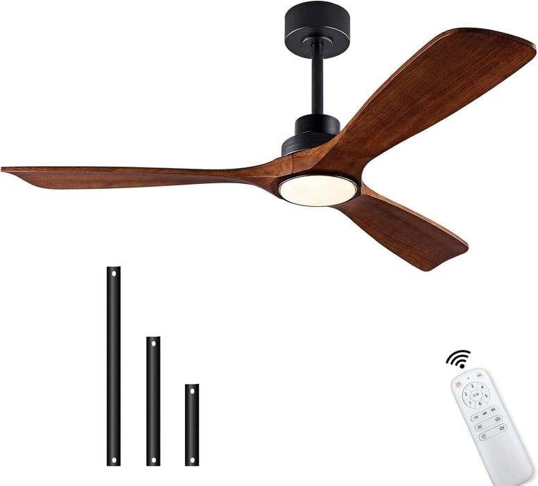 48 in. Black Wood Ceiling Fan with Light and Remote Control, Indoor Outdoor Dark Walnut Wood 3 Blades Ceiling Fan for Patio Living Room Bedroom Office-14-ErisView