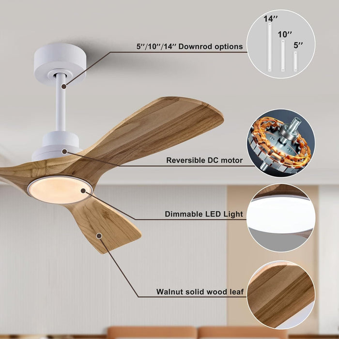 48 in. Black Wood Ceiling Fan with Light and Remote Control, Indoor Outdoor Dark Walnut Wood 3 Blades Ceiling Fan for Patio Living Room Bedroom Office-19-ErisView