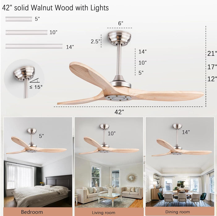 48 in. Black Wood Ceiling Fan with Light and Remote Control, Indoor Outdoor Dark Walnut Wood 3 Blades Ceiling Fan for Patio Living Room Bedroom Office-23-ErisView