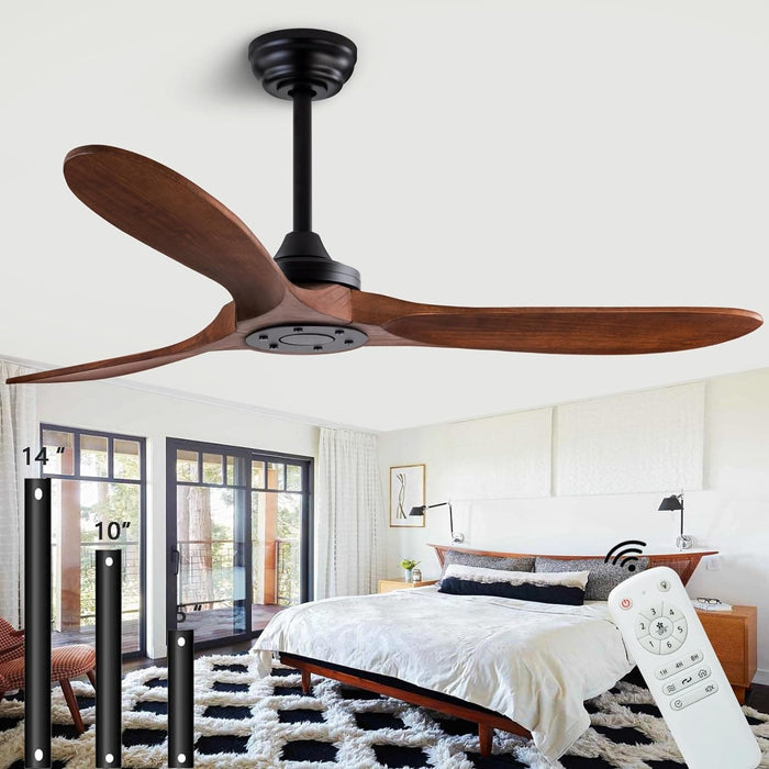 48 in. Black Wood Ceiling Fan with Light and Remote Control, Indoor Outdoor Dark Walnut Wood 3 Blades Ceiling Fan for Patio Living Room Bedroom Office-29-ErisView