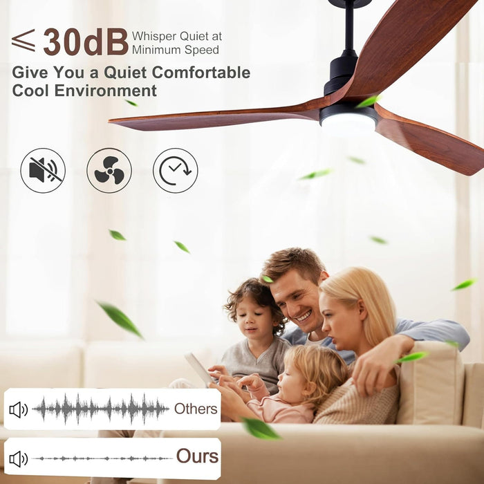 48 in. Black Wood Ceiling Fan with Light and Remote Control, Indoor Outdoor Dark Walnut Wood 3 Blades Ceiling Fan for Patio Living Room Bedroom Office-2-ErisView