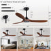 48 in. Black Wood Ceiling Fan with Light and Remote Control, Indoor Outdoor Dark Walnut Wood 3 Blades Ceiling Fan for Patio Living Room Bedroom Office-30-ErisView