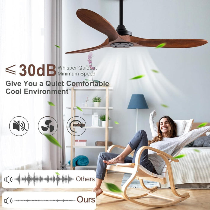 48 in. Black Wood Ceiling Fan with Light and Remote Control, Indoor Outdoor Dark Walnut Wood 3 Blades Ceiling Fan for Patio Living Room Bedroom Office-31-ErisView