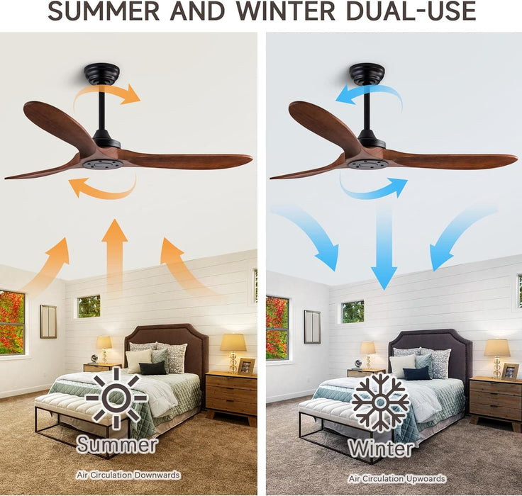 48 in. Black Wood Ceiling Fan with Light and Remote Control, Indoor Outdoor Dark Walnut Wood 3 Blades Ceiling Fan for Patio Living Room Bedroom Office-32-ErisView