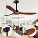 48 in. Black Wood Ceiling Fan with Light and Remote Control, Indoor Outdoor Dark Walnut Wood 3 Blades Ceiling Fan for Patio Living Room Bedroom Office-33-ErisView