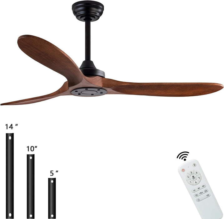 48 in. Black Wood Ceiling Fan with Light and Remote Control, Indoor Outdoor Dark Walnut Wood 3 Blades Ceiling Fan for Patio Living Room Bedroom Office-34-ErisView