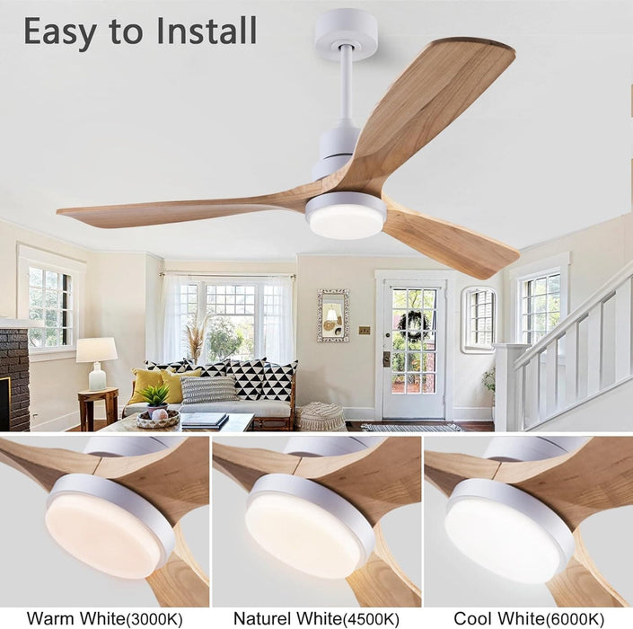 48 in. Black Wood Ceiling Fan with Light and Remote Control, Indoor Outdoor Dark Walnut Wood 3 Blades Ceiling Fan for Patio Living Room Bedroom Office-39-ErisView