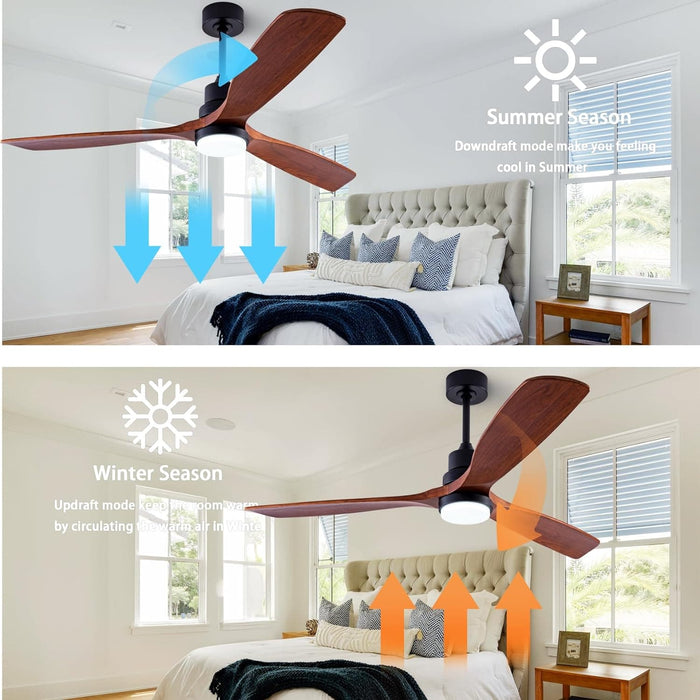48 in. Black Wood Ceiling Fan with Light and Remote Control, Indoor Outdoor Dark Walnut Wood 3 Blades Ceiling Fan for Patio Living Room Bedroom Office-3-ErisView