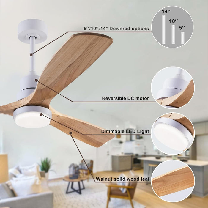 48 in. Black Wood Ceiling Fan with Light and Remote Control, Indoor Outdoor Dark Walnut Wood 3 Blades Ceiling Fan for Patio Living Room Bedroom Office-40-ErisView