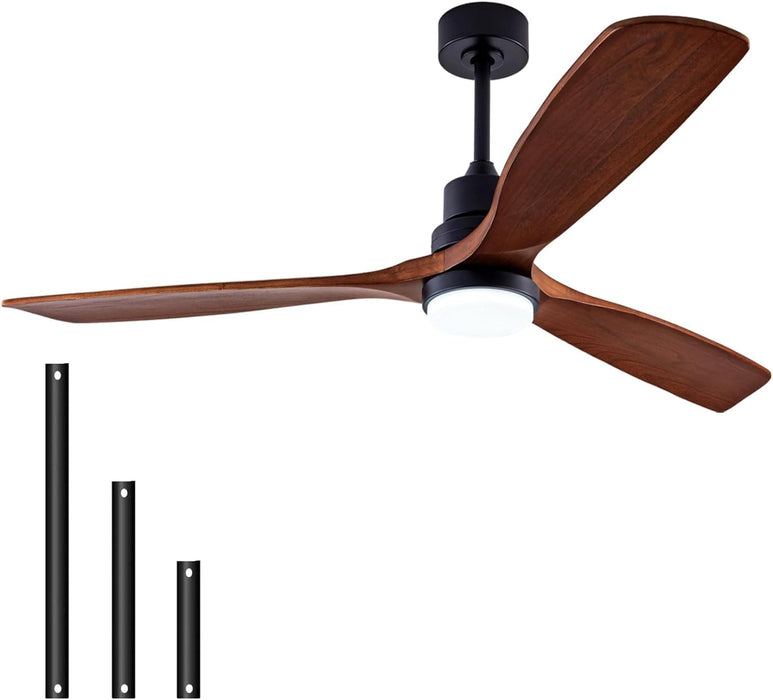 48 in. Black Wood Ceiling Fan with Light and Remote Control, Indoor Outdoor Dark Walnut Wood 3 Blades Ceiling Fan for Patio Living Room Bedroom Office-7-ErisView