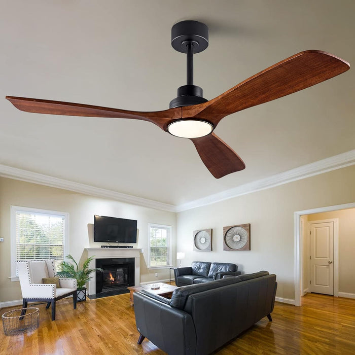 48 in. Black Wood Ceiling Fan with Light and Remote Control, Indoor Outdoor Dark Walnut Wood 3 Blades Ceiling Fan for Patio Living Room Bedroom Office-8-ErisView