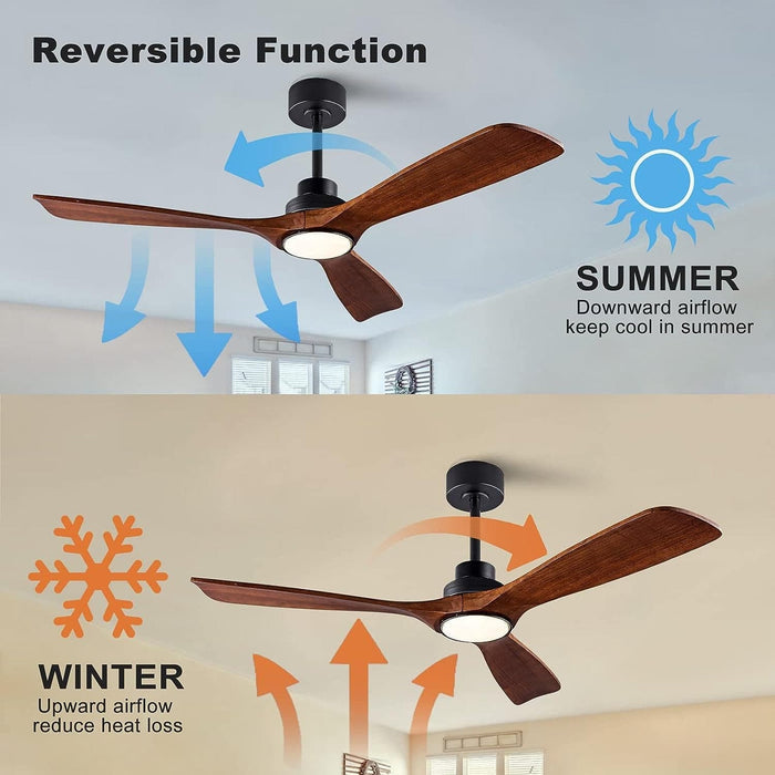48 in. Black Wood Ceiling Fan with Light and Remote Control, Indoor Outdoor Dark Walnut Wood 3 Blades Ceiling Fan for Patio Living Room Bedroom Office-9-ErisView