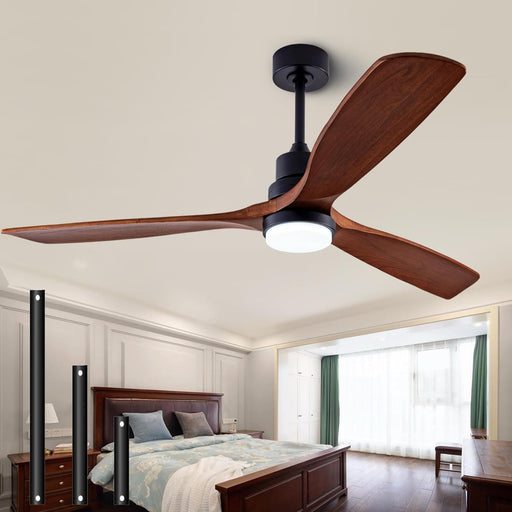 48 in. Black Wood Ceiling Fan with Light and Remote Control, Indoor Outdoor Dark Walnut Wood 3 Blades Ceiling Fan for Patio Living Room Bedroom Office-1-ErisView