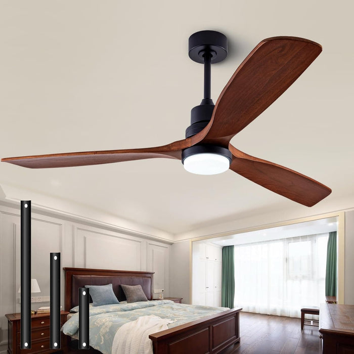 48 in. Black Wood Ceiling Fan with Light and Remote Control, Indoor Outdoor Dark Walnut Wood 3 Blades Ceiling Fan for Patio Living Room Bedroom Office-1-ErisView