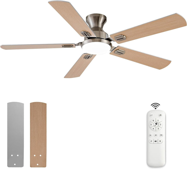 48 in. Brushed Nickel Remote Control Ceiling Fan and Light, Low Profile Flush Mount Ceiling Fan with Light for Bedroom-10-ErisView