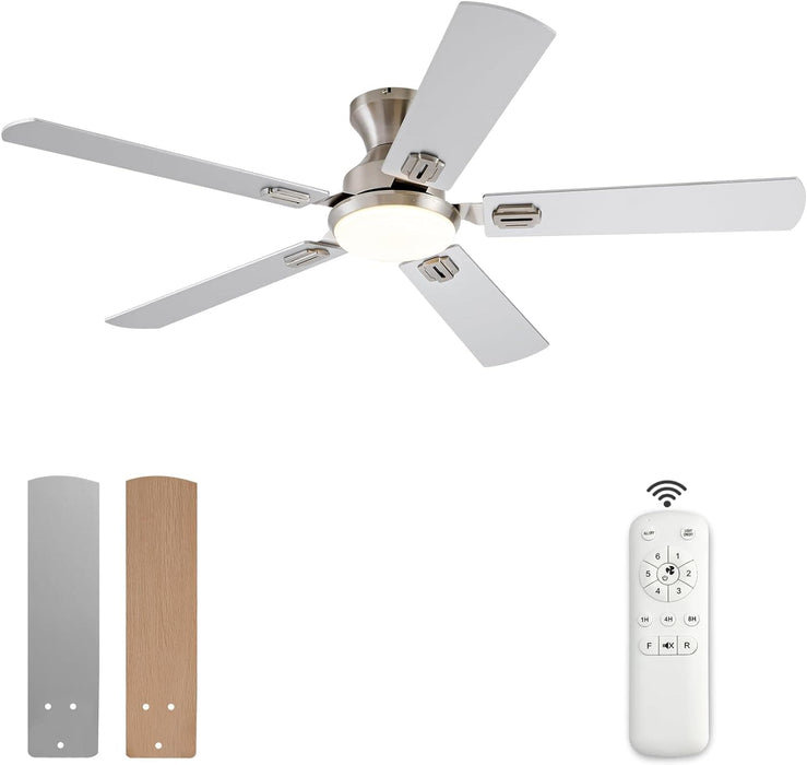 48 in. Brushed Nickel Remote Control Ceiling Fan and Light, Low Profile Flush Mount Ceiling Fan with Light for Bedroom-11-ErisView