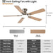 48 in. Brushed Nickel Remote Control Ceiling Fan and Light, Low Profile Flush Mount Ceiling Fan with Light for Bedroom-16-ErisView