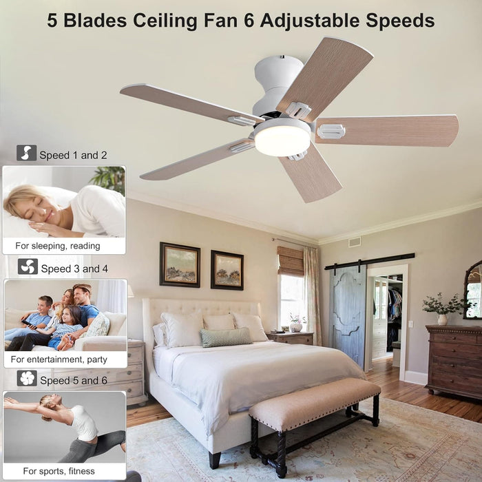 48 in. Brushed Nickel Remote Control Ceiling Fan and Light, Low Profile Flush Mount Ceiling Fan with Light for Bedroom-24-ErisView