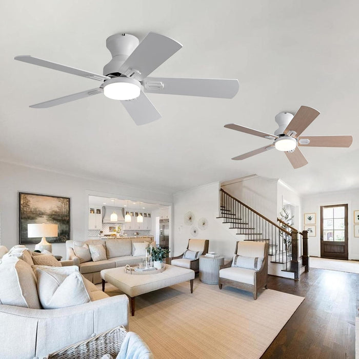 48 in. Brushed Nickel Remote Control Ceiling Fan and Light, Low Profile Flush Mount Ceiling Fan with Light for Bedroom-26-ErisView