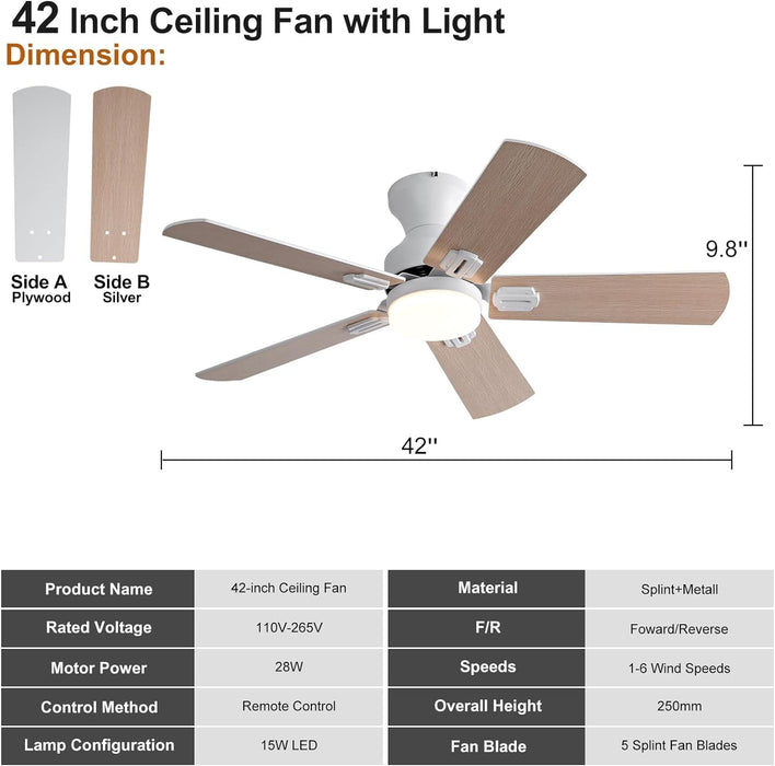 48 in. Brushed Nickel Remote Control Ceiling Fan and Light, Low Profile Flush Mount Ceiling Fan with Light for Bedroom-27-ErisView