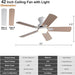 48 in. Brushed Nickel Remote Control Ceiling Fan and Light, Low Profile Flush Mount Ceiling Fan with Light for Bedroom-27-ErisView