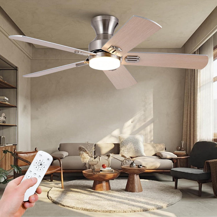 48 in. Brushed Nickel Remote Control Ceiling Fan and Light, Low Profile Flush Mount Ceiling Fan with Light for Bedroom-3-ErisView
