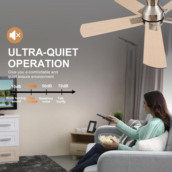 48 in. Brushed Nickel Remote Control Ceiling Fan and Light, Low Profile Flush Mount Ceiling Fan with Light for Bedroom-8-ErisView