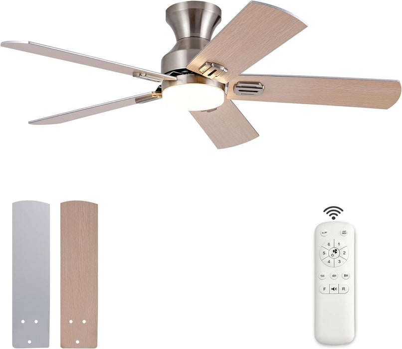 48 in. Brushed Nickel Remote Control Ceiling Fan and Light, Low Profile Flush Mount Ceiling Fan with Light for Bedroom-1-ErisView
