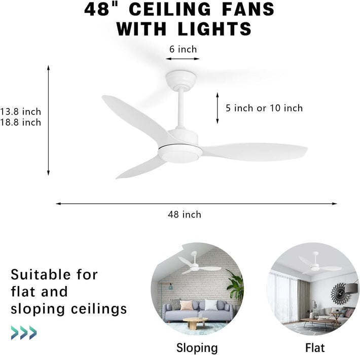 48 in. Ceiling Fan, Outdoor Ceiling Fan with Light, White Ceiling Fan with Light and Remote, New Ceiling Fans for Bedroom, Outdoor Patio Ceiling Fans-2-ErisView