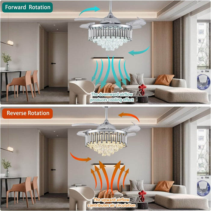 48 in. Chrome Dimmable Crystal Ceiling Fan, Retractable Blade Modern Fandelier Ceiling Fans with Light, Chandelier Fan with Remote Control for Living Room-3-ErisView