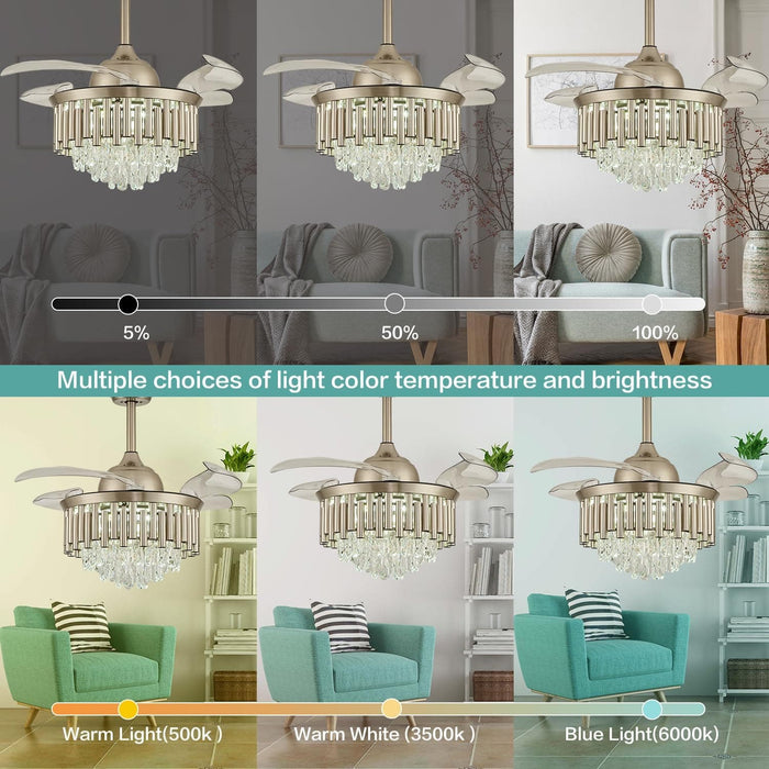 48 in. Chrome Dimmable Crystal Ceiling Fan, Retractable Blade Modern Fandelier Ceiling Fans with Light, Chandelier Fan with Remote Control for Living Room-8-ErisView