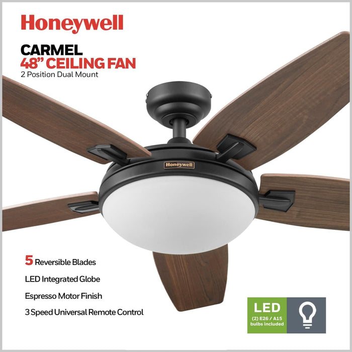 48 in. Contemporary Ceiling Fan with Light, Indoor LED Ceiling Fan with Remote Control, Bronze Reversible Fan for Summer Winter-3-ErisView
