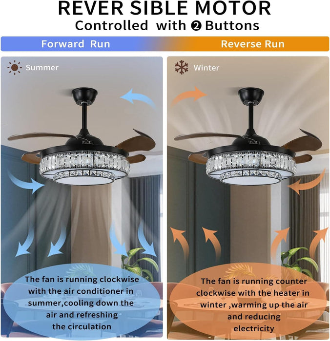 48 in. Contemporary Ceiling Fan with Light, Modern Ceiling Fan with Remote, Quiet Ceiling Fan for Bedroom, Retractable Blade Ceiling Fan for Summer Winter -4-ErisView