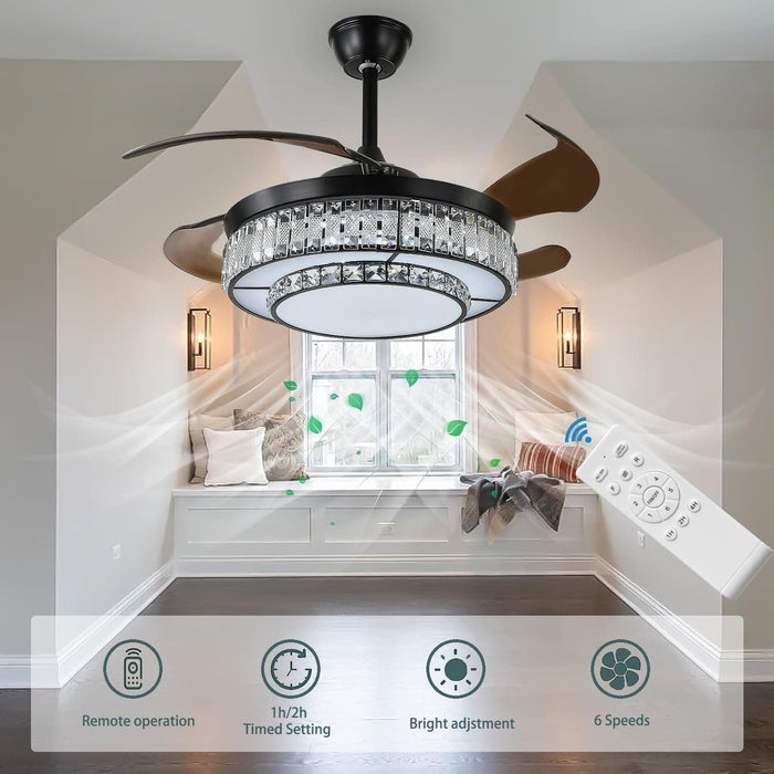 48 in. Contemporary Ceiling Fan with Light, Modern Ceiling Fan with Remote, Quiet Ceiling Fan for Bedroom, Retractable Blade Ceiling Fan for Summer Winter -6-ErisView