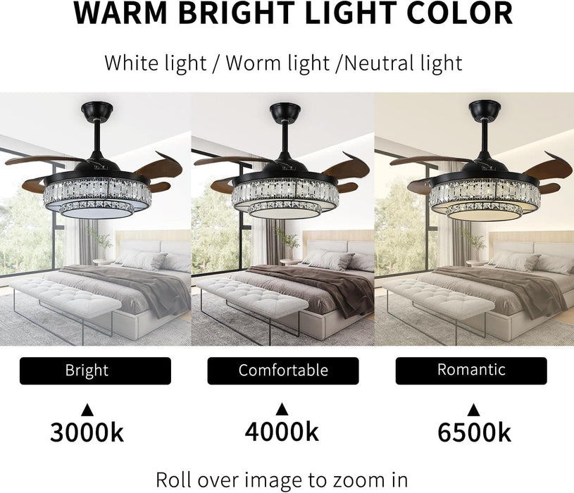 48 in. Contemporary Ceiling Fan with Light, Modern Ceiling Fan with Remote, Quiet Ceiling Fan for Bedroom, Retractable Blade Ceiling Fan for Summer Winter -7-ErisView