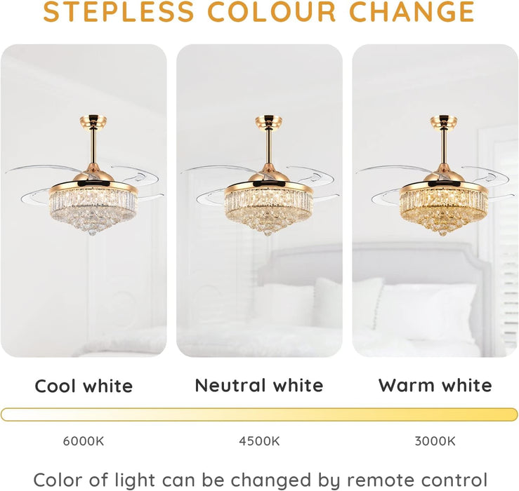 48 in. Crystal Ceiling Fan with Light and Remote Modern Dimmable Fandelier for Bedroom invisible Retractable Chandelier Fan Gold for Living Room Fan-4-ErisView