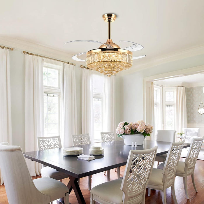 48 in. Crystal Ceiling Fan with Light and Remote Modern Dimmable Fandelier for Bedroom invisible Retractable Chandelier Fan Gold for Living Room Fan-9-ErisView